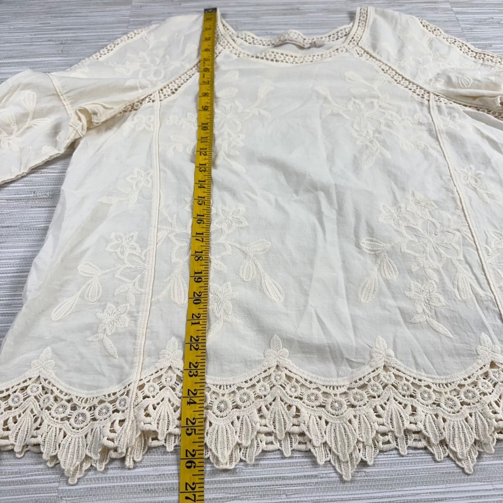 Soft Surroundings Boho Cottage Peasant Tunic Large Floral Embroidered Crochet - Picture 3 of 6